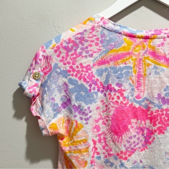 LILLY PULITZER Women’s Multicolor Linen INARA Tee In BOHEMIAN BEACH Preppy Sz XS - Picture 7 of 8